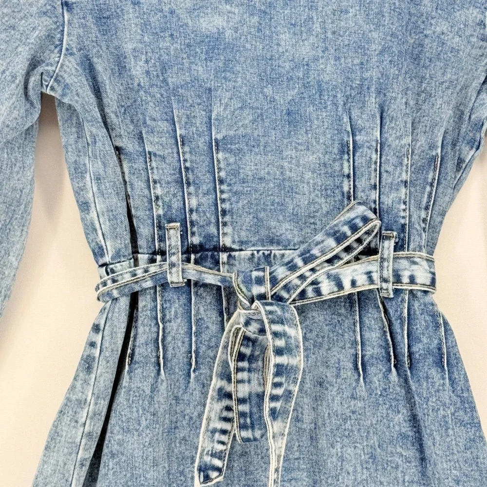 Redial Denim Mini Dress Womens Medium 38 Blue Acid Wash Ruffle Boho Western